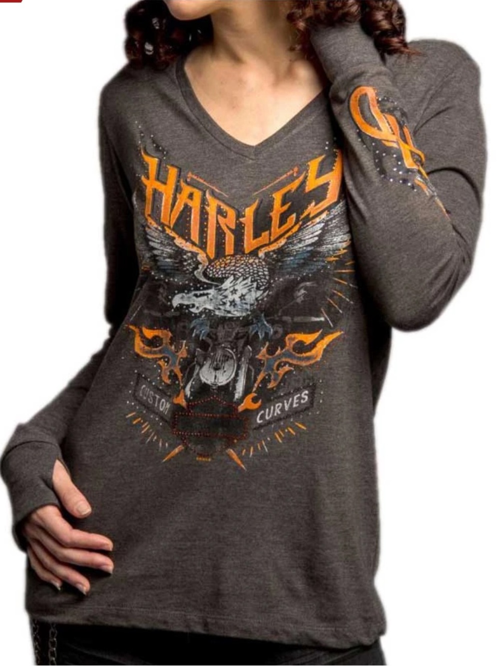NWT Harley-Davidson Women's Heating Things Up Embellished Long Sleeve Tee